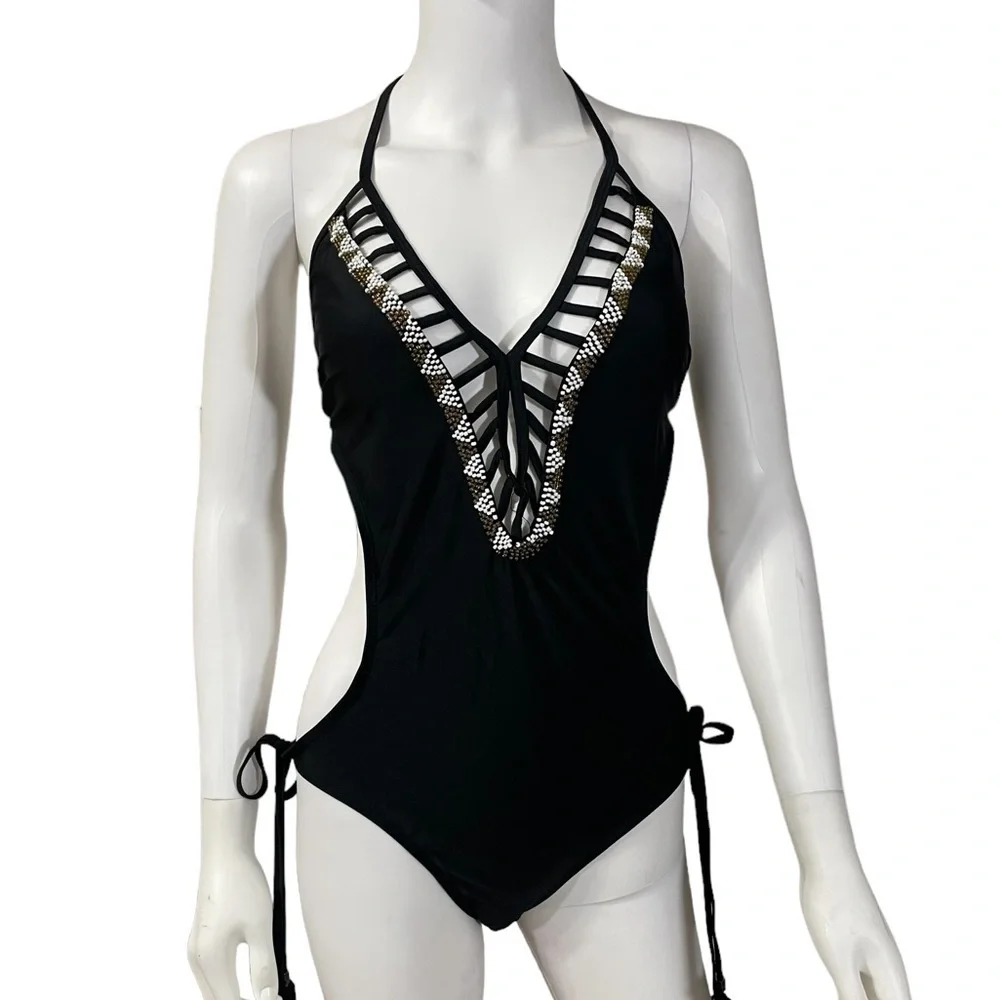 River Island Black Halter Swimsuit Size UK 16